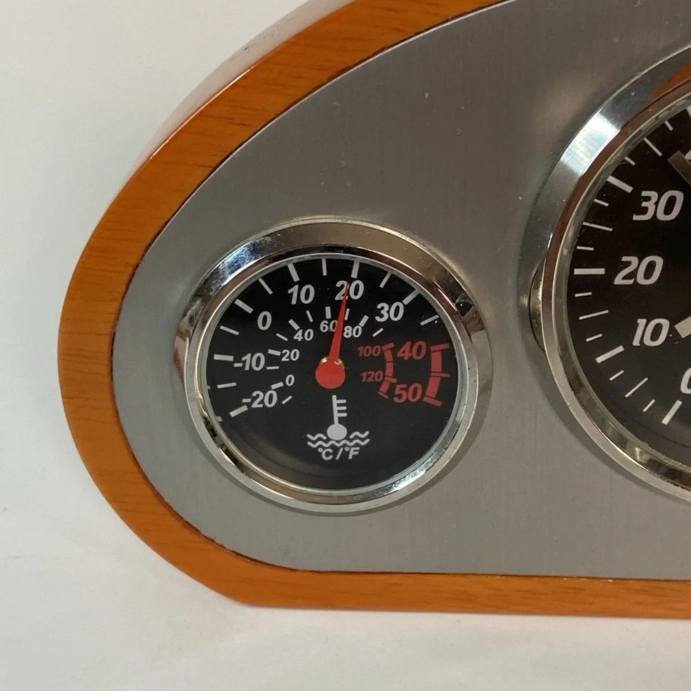 Desktop Car Dashboard Style Clock w/Time, Temp And Humidity Display Wood & Metal